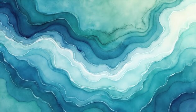 Abstract swirls of blue and green liquid create a serene, flowing pattern resembling ocean waves or agate stone. Gentle gradients and organic shapes suggest calm water and natural beauty.