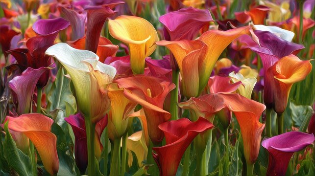 Cala lilies vibrant lily blooms multicolored lily field