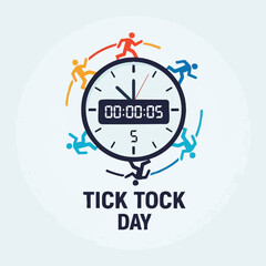 Tick Tock Day Celebration with Clock and Running Figures.