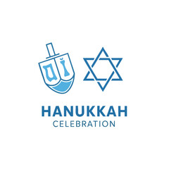 Hanukkah Celebration Logo with Dreidel and Star of David.