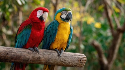 Obraz premium Macaw resting on a tree branch while others are still nearby