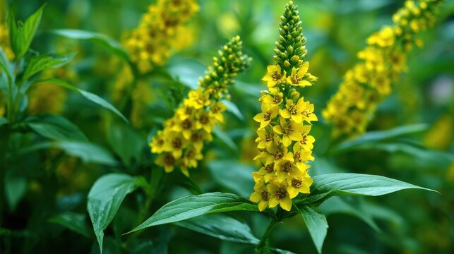 Lysimachia punctata flourishes and flowers in the summer garden