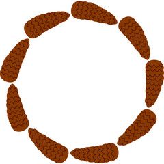 Simple Forest Pinecone Circular Border Autumn Wreath. Natural pine cone element, vector isolated