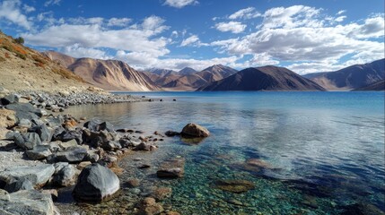 Fototapeta premium Pangong Lake and its area in eastern Ladakh India
