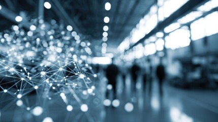 Abstract banner background featuring a blue black and white industrial design with elements of a network business and stock market