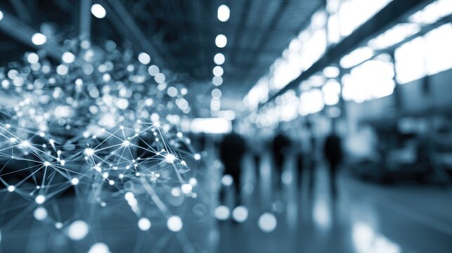 Abstract banner background featuring a blue black and white industrial design with elements of a network business and stock market