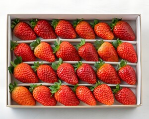 Fresh Ripe Strawberries Neatly Arranged in a Gift Box