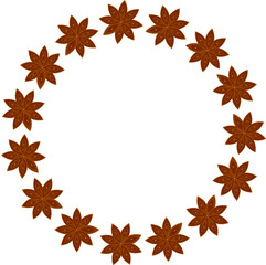 Circular wreath border natural anise star shape. Round Frame pattern. vector