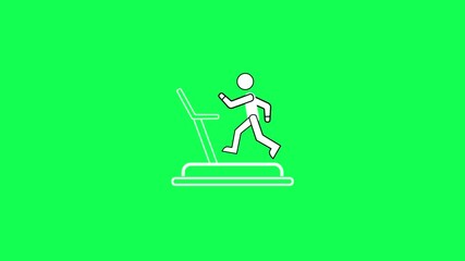 Animated sportsman on treadmill white line icon. Sportsman exercising on a treadmill with controls. Perfect for fitness promotion materials, gym websites, and health and wellness designs.
