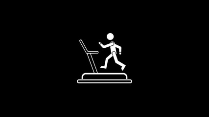 Animated sportsman on treadmill white line icon. Sportsman exercising on a treadmill with controls. Perfect for fitness promotion materials, gym websites, and health and wellness designs.
