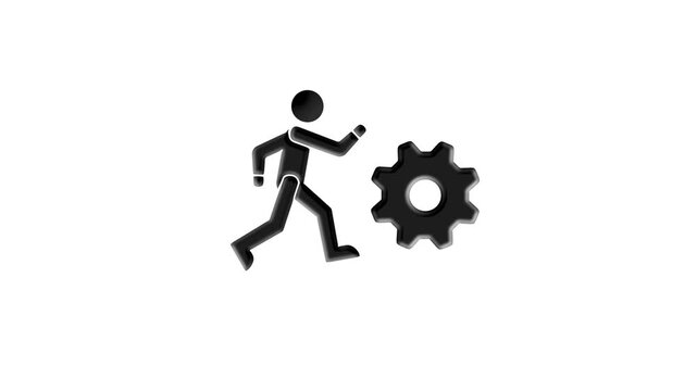 Business man gear wheel character cartoon guy running run inside rotate cogwheel stylized human hamster person worker blue gearwheel business career employment concept4k animation
