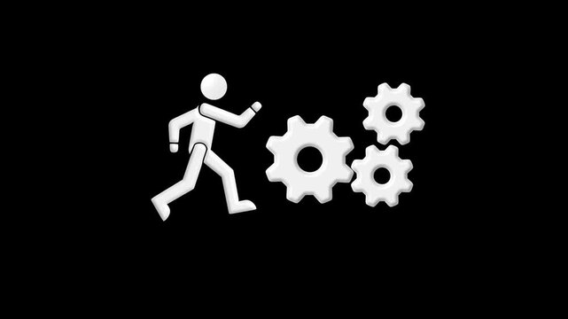 Business man gear wheel character cartoon guy running run inside rotate cogwheel stylized human hamster person worker blue gearwheel business career employment concept4k animation
