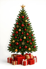 Decorated Christmas Tree with Presents Isolated on Transparent Background