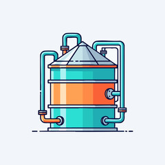 Illustration of a colorful industrial tank with pipes and a conical roof, modern design.