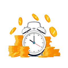 Time is money, a concept illustrated with coins and a clock.