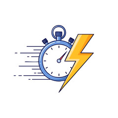 Fast time measurement concept with stopwatch and lightning bolt.