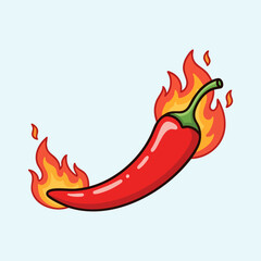 Fiery chili pepper illustration with flames, a symbol of spicy heat and flavor.