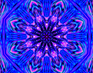 Like a celestial compass, the mandala unfurls in vibrant blues and purples, its symmetrical form beckoning toward a hidden center of meaning.