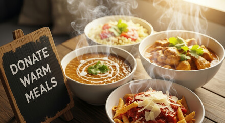 Warm Meals Donation Campaign with Delicious Home-Cooked Food for Community Support, Charity Events, Food Fundraisers, and Volunteering Initiatives