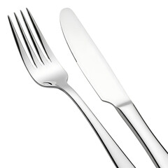 Polished Stainless Steel Fork and Serrated Knife Set, isolated on transparent background, AI