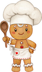 Watercolor hand drawn gingerbread cookie character