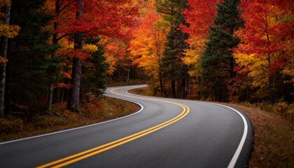 Curved Road Through Autumn Forest