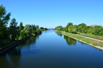 Kanal, Fluss, Ufer, Himmel, Frühling