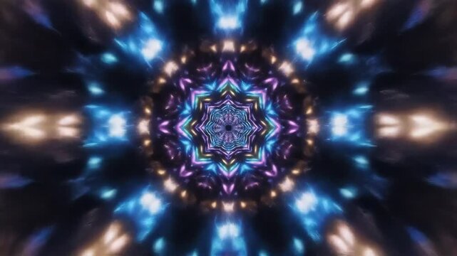 Abstract Neon Light Kaleidoscope Tunnel Motion Graphic Background Loop.