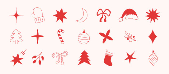 Set of whimsical hand-drawn christmas winter new year elements