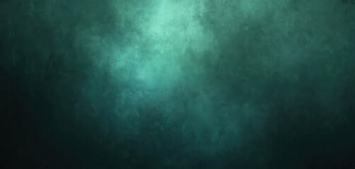 Fototapeta premium Dark green blue cloudy background with grunge texture. Black haunted space with smoke fog. Rough concrete wall with mist. Horror thriller mystery backdrop for movie poster design.
