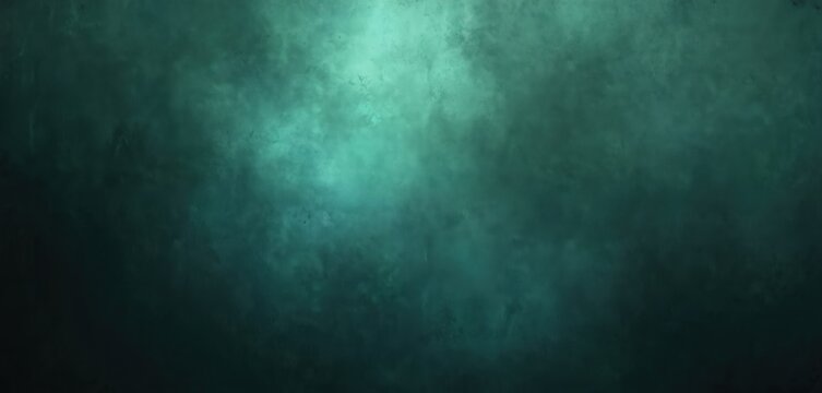 Dark green blue cloudy background with grunge texture. Black haunted space with smoke fog. Rough concrete wall with mist. Horror thriller mystery backdrop for movie poster design. - Powered by Adobe