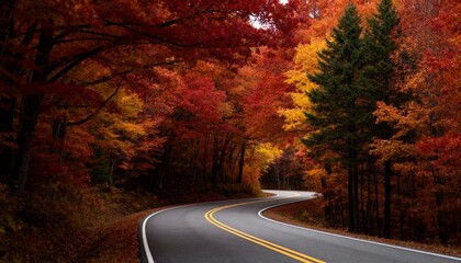 Curved Road Surrounded by Autumn Trees