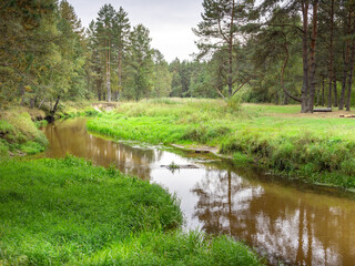 River with a green grassy bank