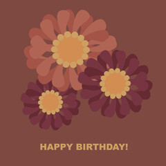 Happy birthday congratulation banner. Orange and burgundy flowers stock vector illustration for web, for print, for congratulation card
