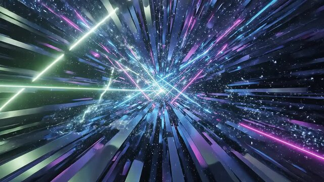 Futuristic Neon Tunnel with Laser Lights and Abstract Geometric Patterns.