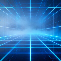 Obraz premium Endless holographic grid with glowing geometric lines. Future, tech background.