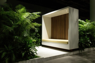 contemporary outdoor shower area designed for modern sauna or spa setting featuring ultrabright led lighting that