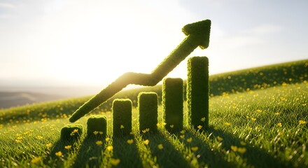 Green graph showing upward trend on a grassy hill with sunlight