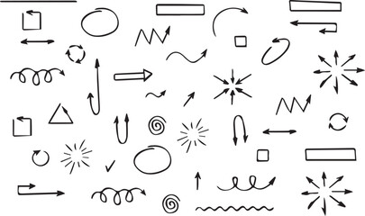 set of hand drawn arrows in white background