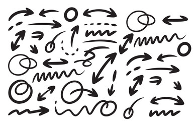 set of hand drawn arrows in white background