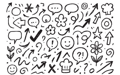 set of hand drawn arrows in white background