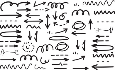 set of hand drawn arrows in white background