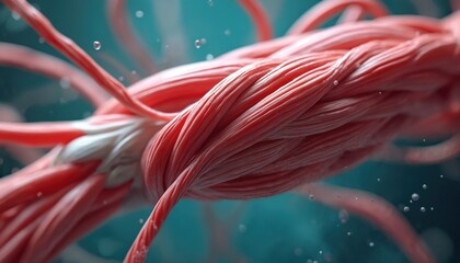 Close up rendering muscle fiber structure with cells, tissue details. Illustration demonstrates cellular anatomy for sport science. Perfect for textbooks, articles on physiology, strength exercise