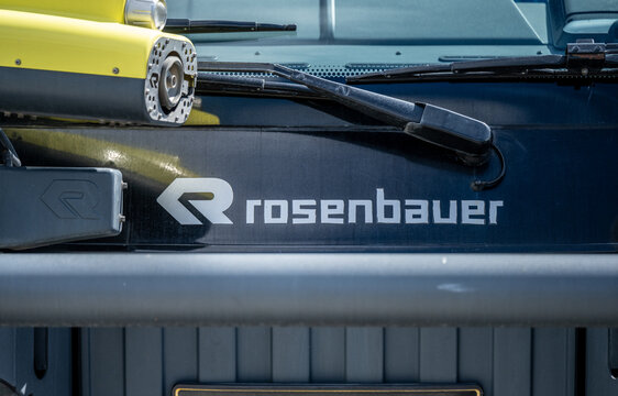 Sola, Norway - June 16 2024: rosenbauer fire truck logo with equipment.