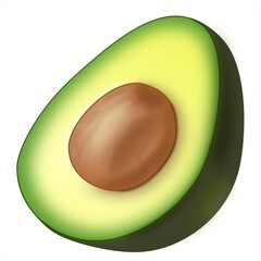 Avocado &ndash; a symbol of health and natural freshness
Half a ripe avocado with a large brown pit in the center. The vibrant green-yellow flesh and deep dark green skin highlight the naturalness