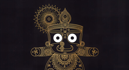 Golden Jagannath art for spiritual designs, hindu festival celebrations and cultural events, ornate hindu god illustration