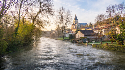 Charente River in flood in Verteuil-sur-Charente, France