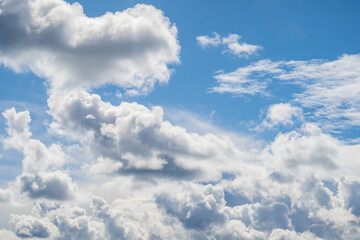 Sky with white fluffy clouds, natural photography