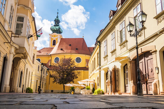 The Carmelite church seen from the ground in Gyor, Hungary