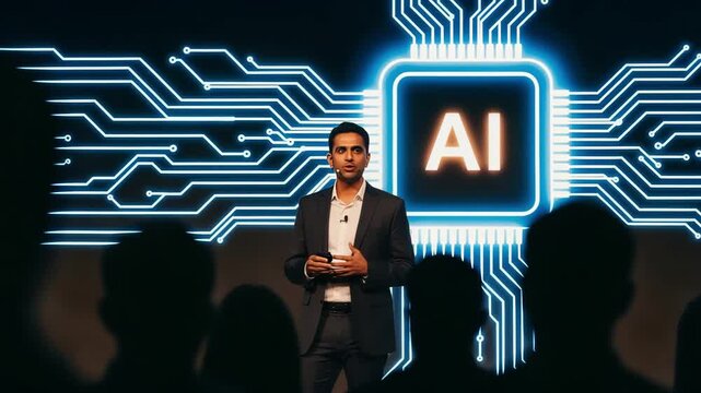 Presenter introduces future innovations in computer processing technology